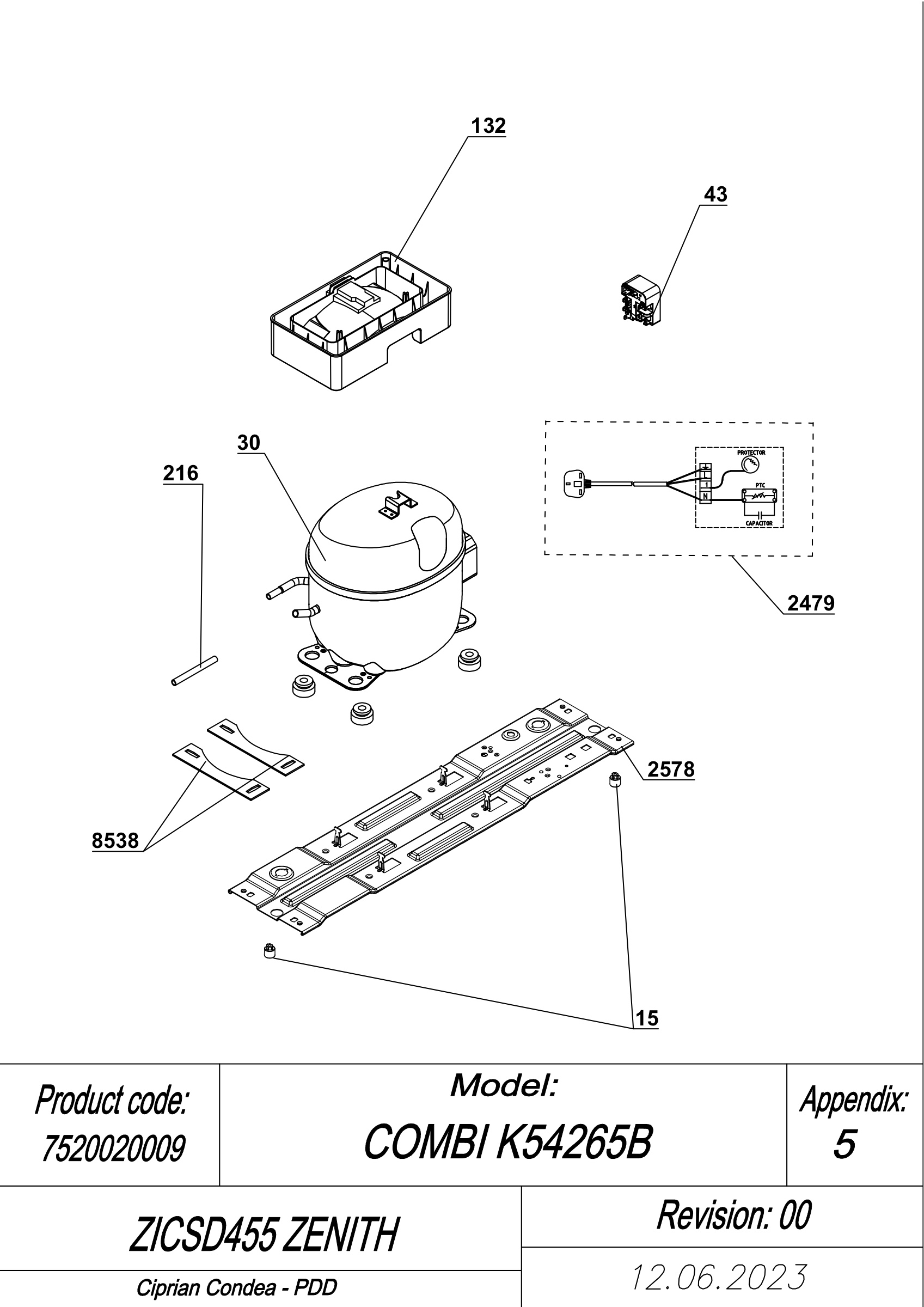 EXPLODED VIEW COMPRESSOR ZICSD455 ZENITH