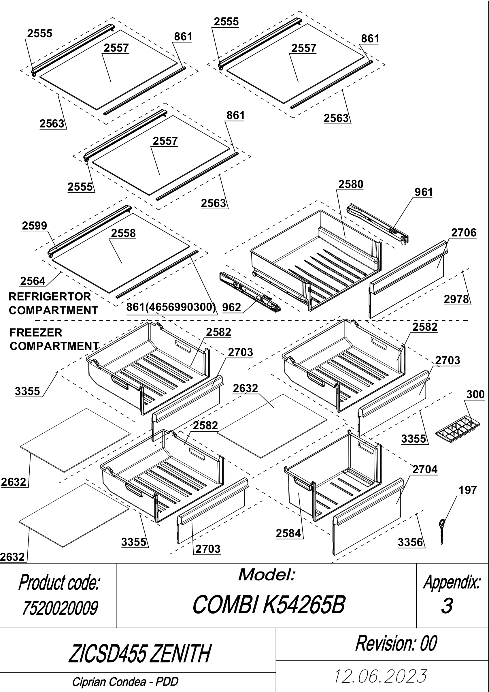 EXPLODED VIEW SHELVES ZICSD455 ZENITH