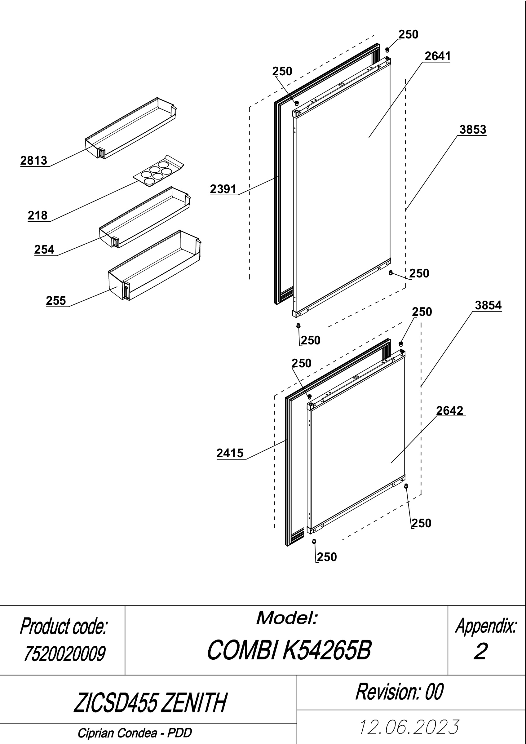 EXPLODED VIEW DOOR ZICSD455 ZENITH