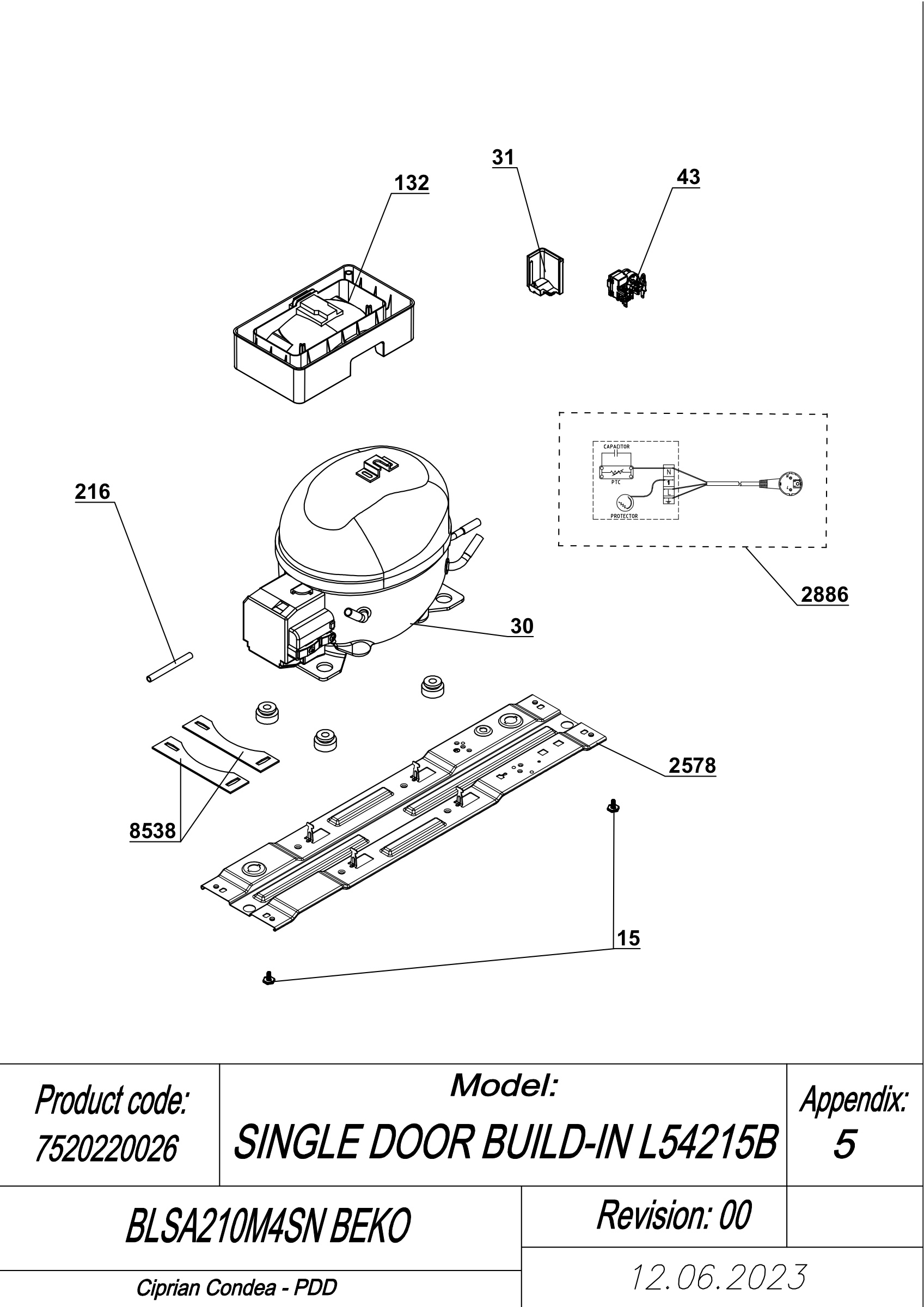 EXPLODED VIEW COMPRESSOR BLSA210M4SN BEKO
