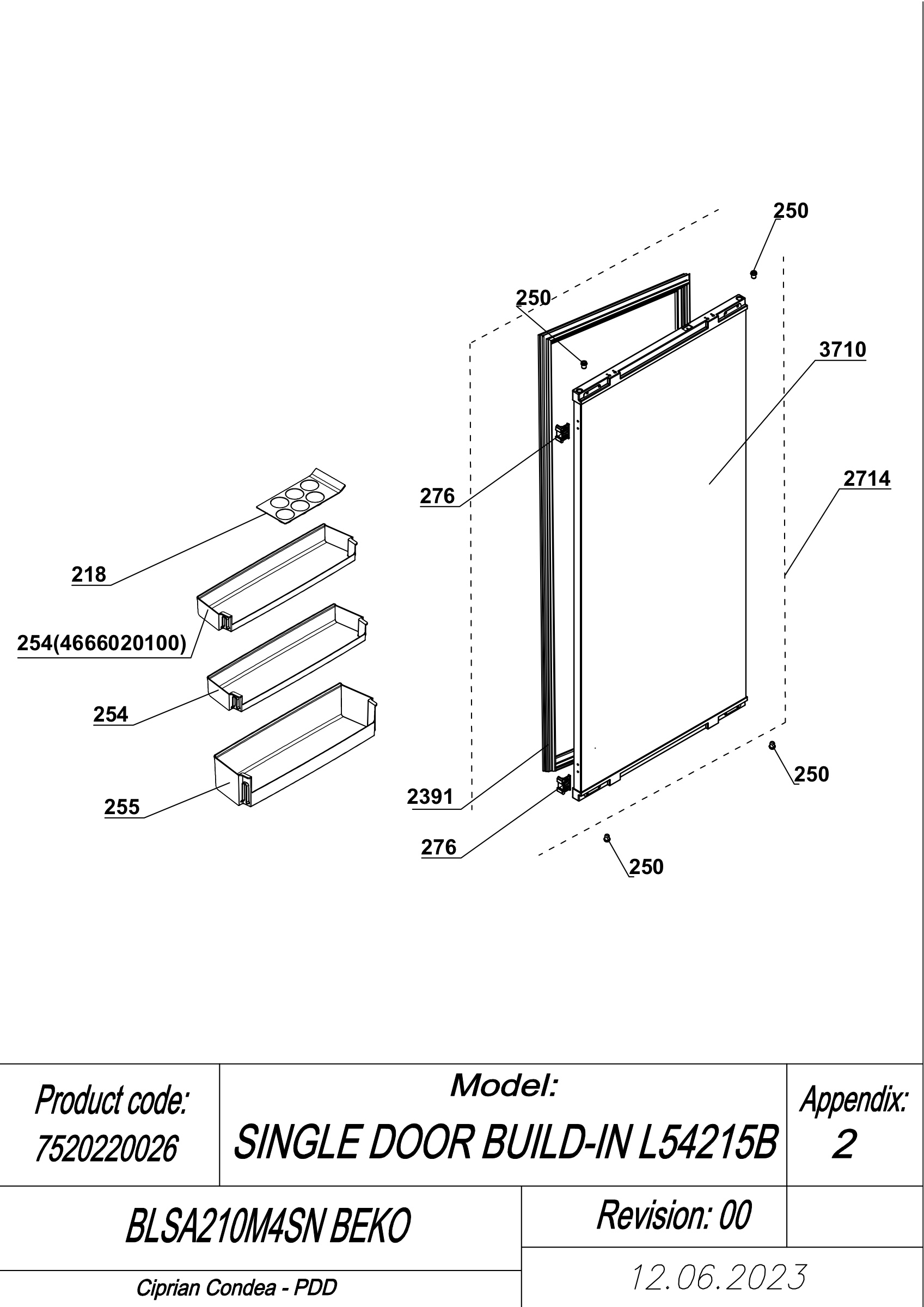EXPLODED VIEW DOOR BLSA210M4SN BEKO