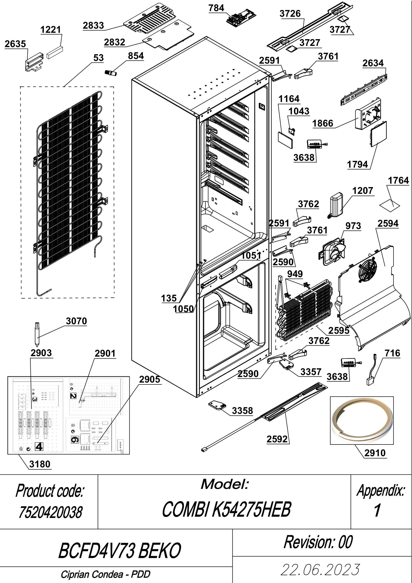 Beko Fridge & Freezer BCFD4V73 (7520420038) Spares