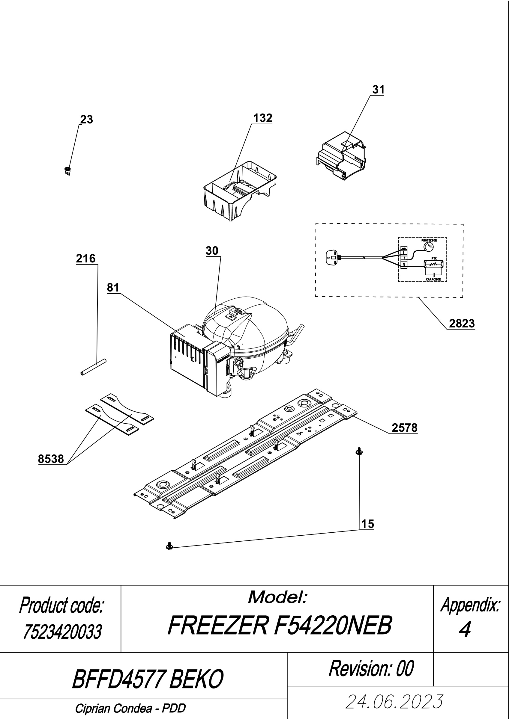 Beko Fridge & Freezer BFFD4577 (7523420033) Spares