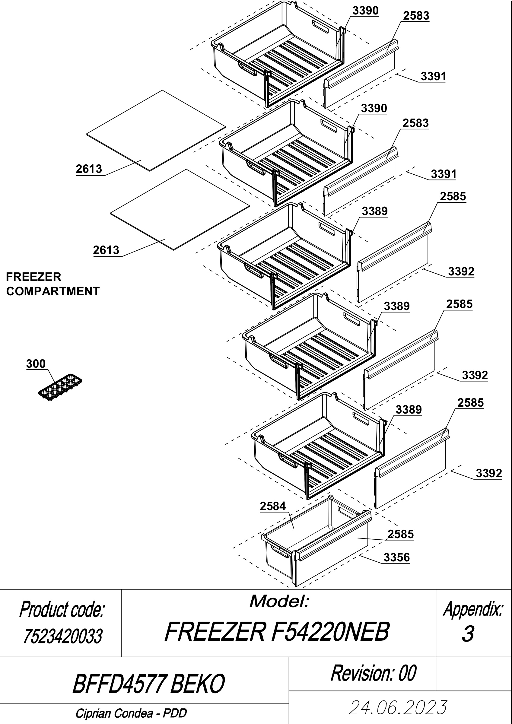 Beko Fridge & Freezer BFFD4577 (7523420033) Spares