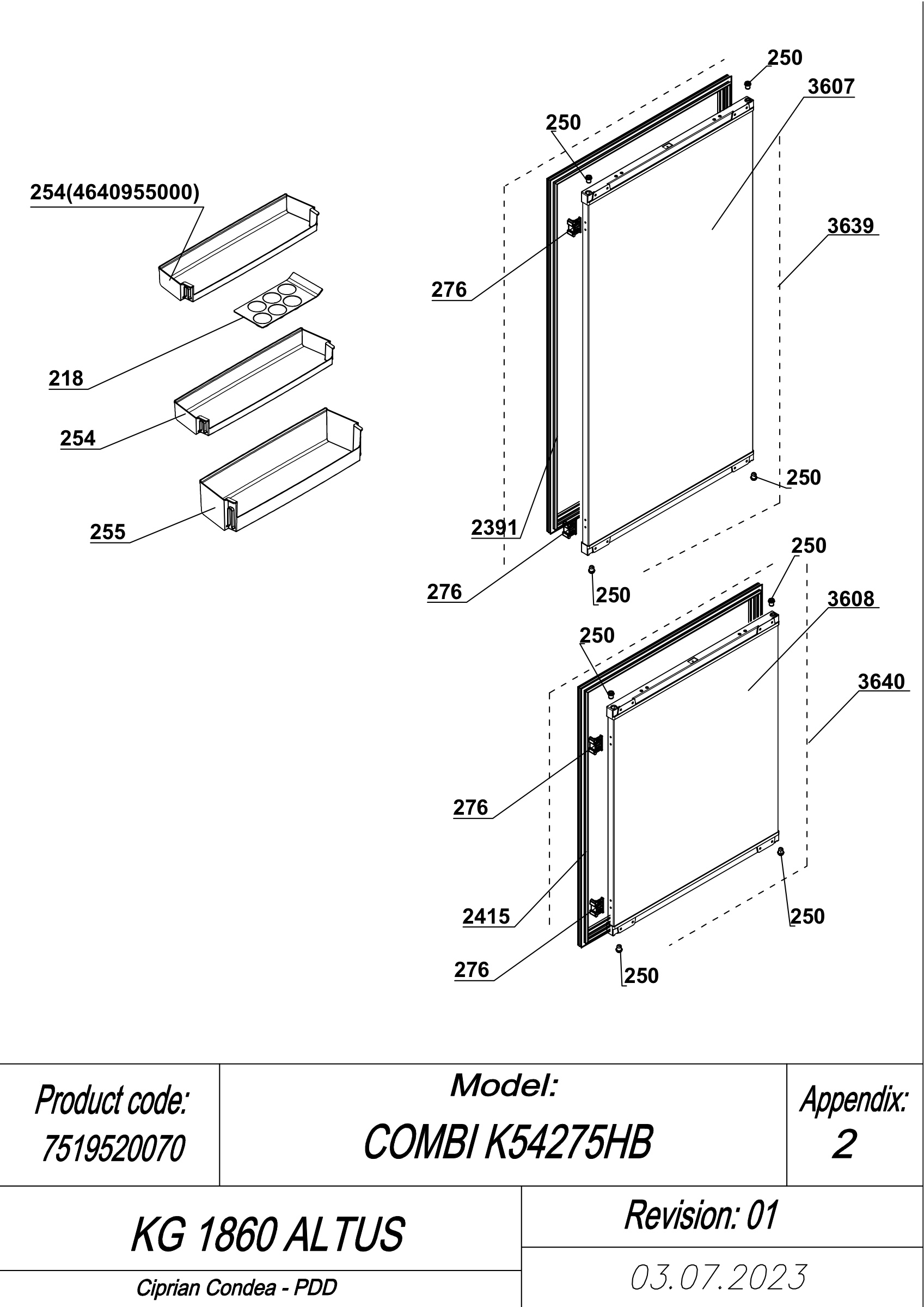EXPLODED VIEW DOOR KG 1860 ALTUS