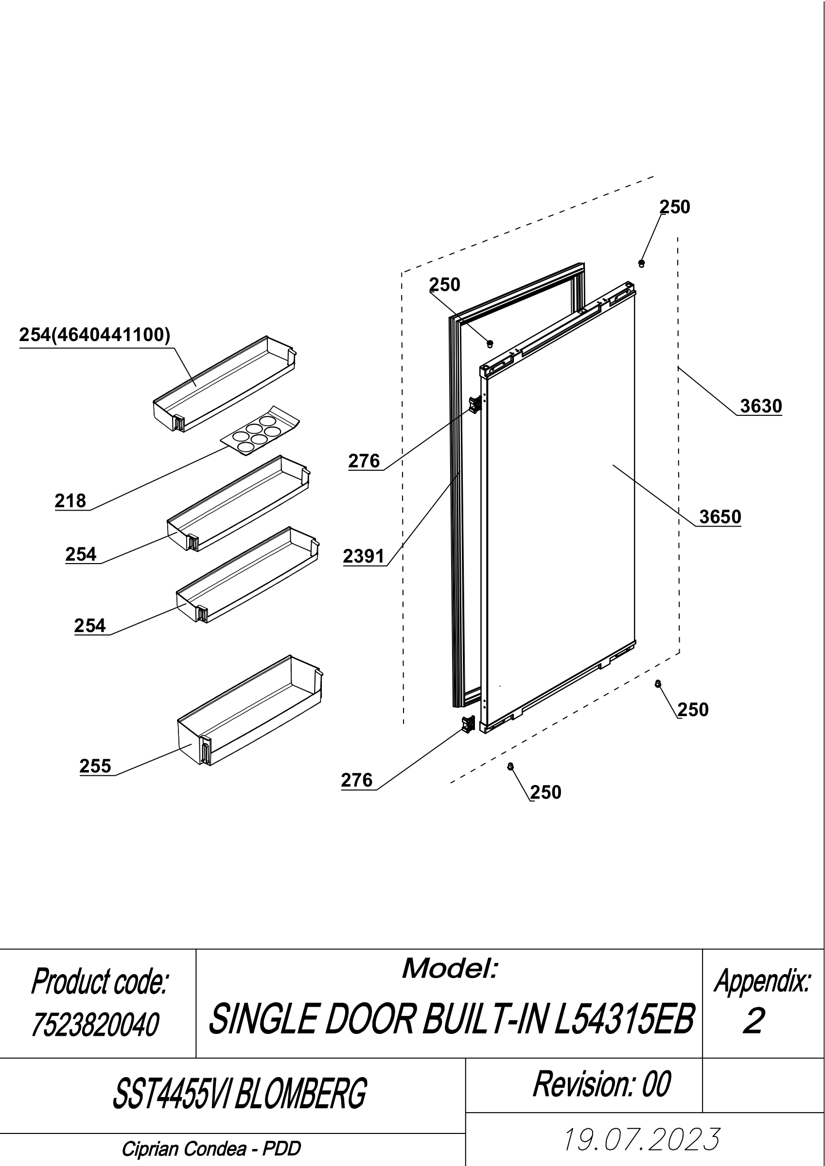 EXPLODED VIEW DOOR SST4455VI BLOMBERG
