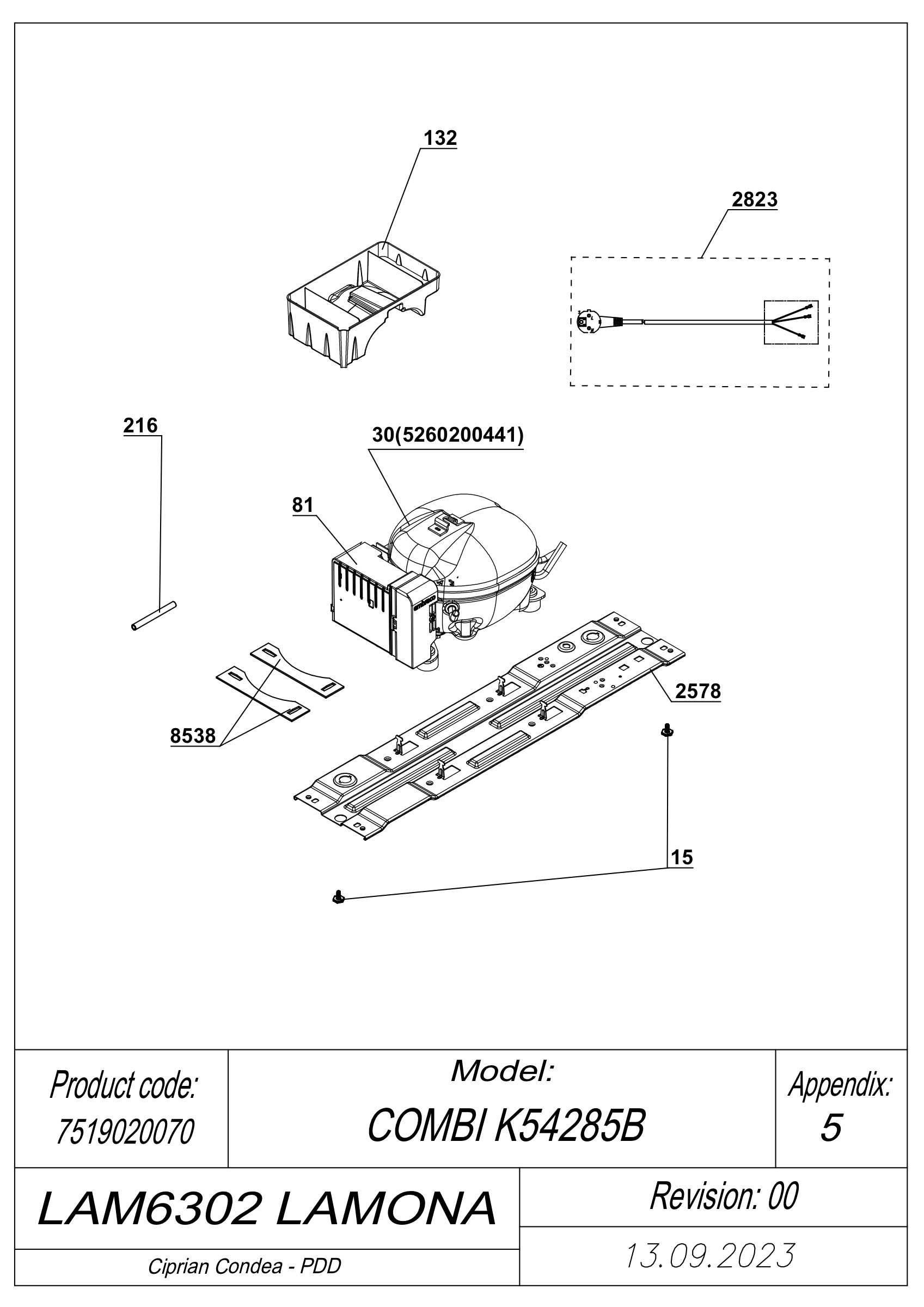 EXPLODED VIEW COMPRESSOR LAM6302 LAMONA