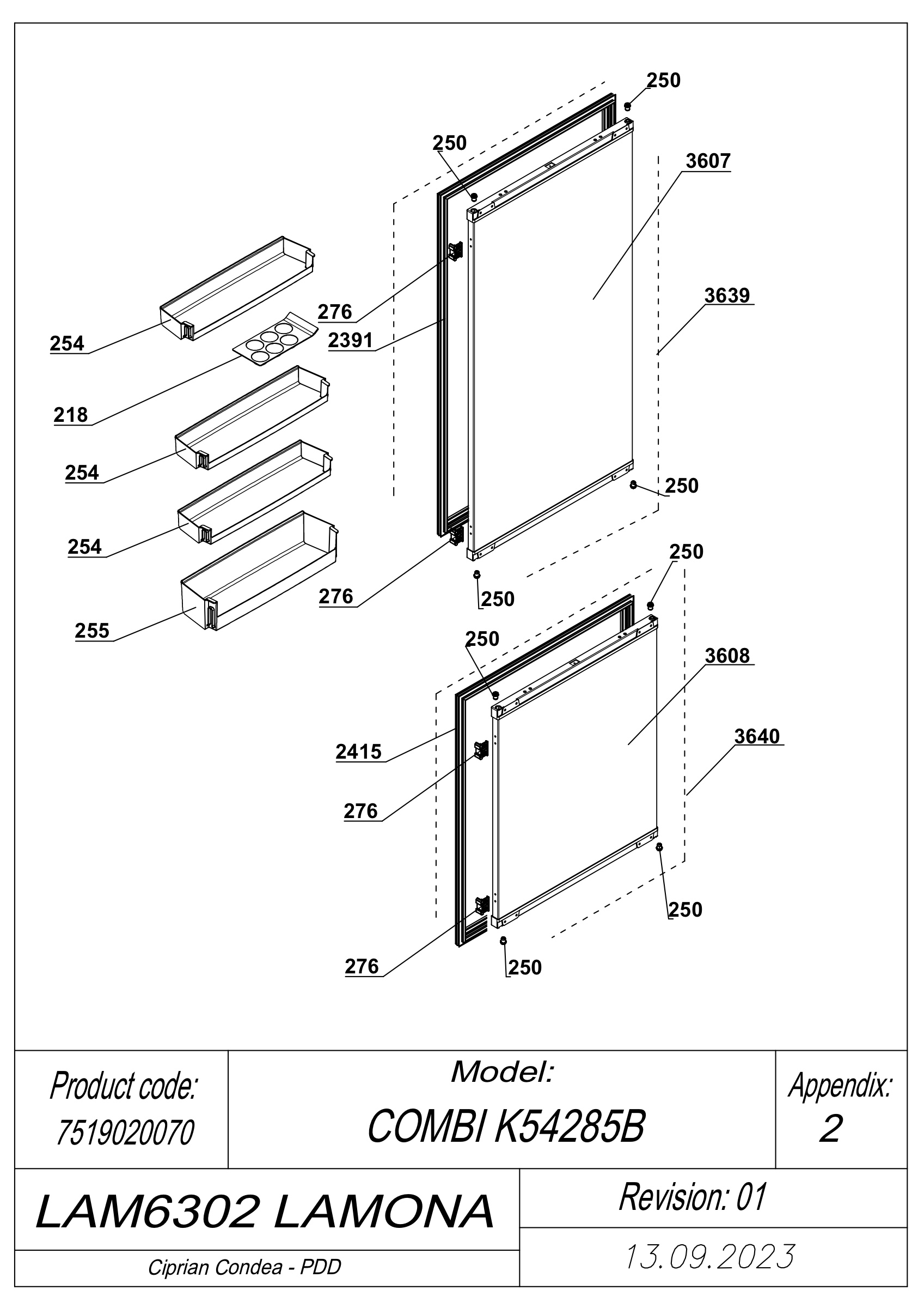 EXPLODED VIEW DOOR LAM6302 LAMONA