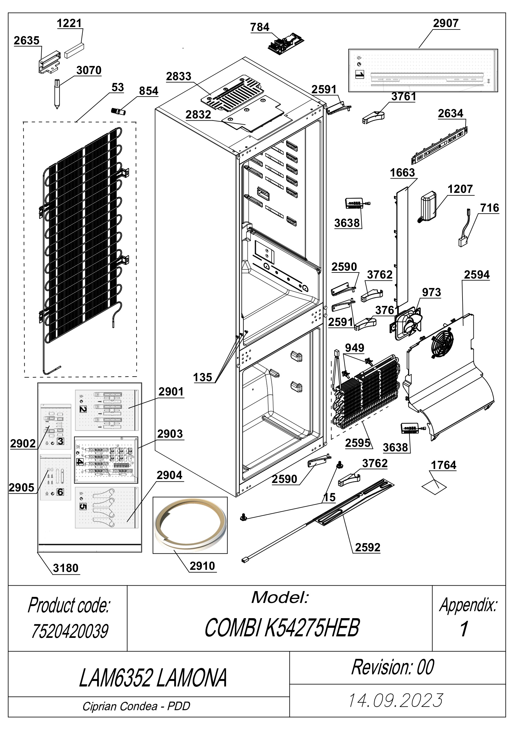 冷凍ML200 SM100 Lamona Fridge & Freezer LAM6352 (7520420039) Spares