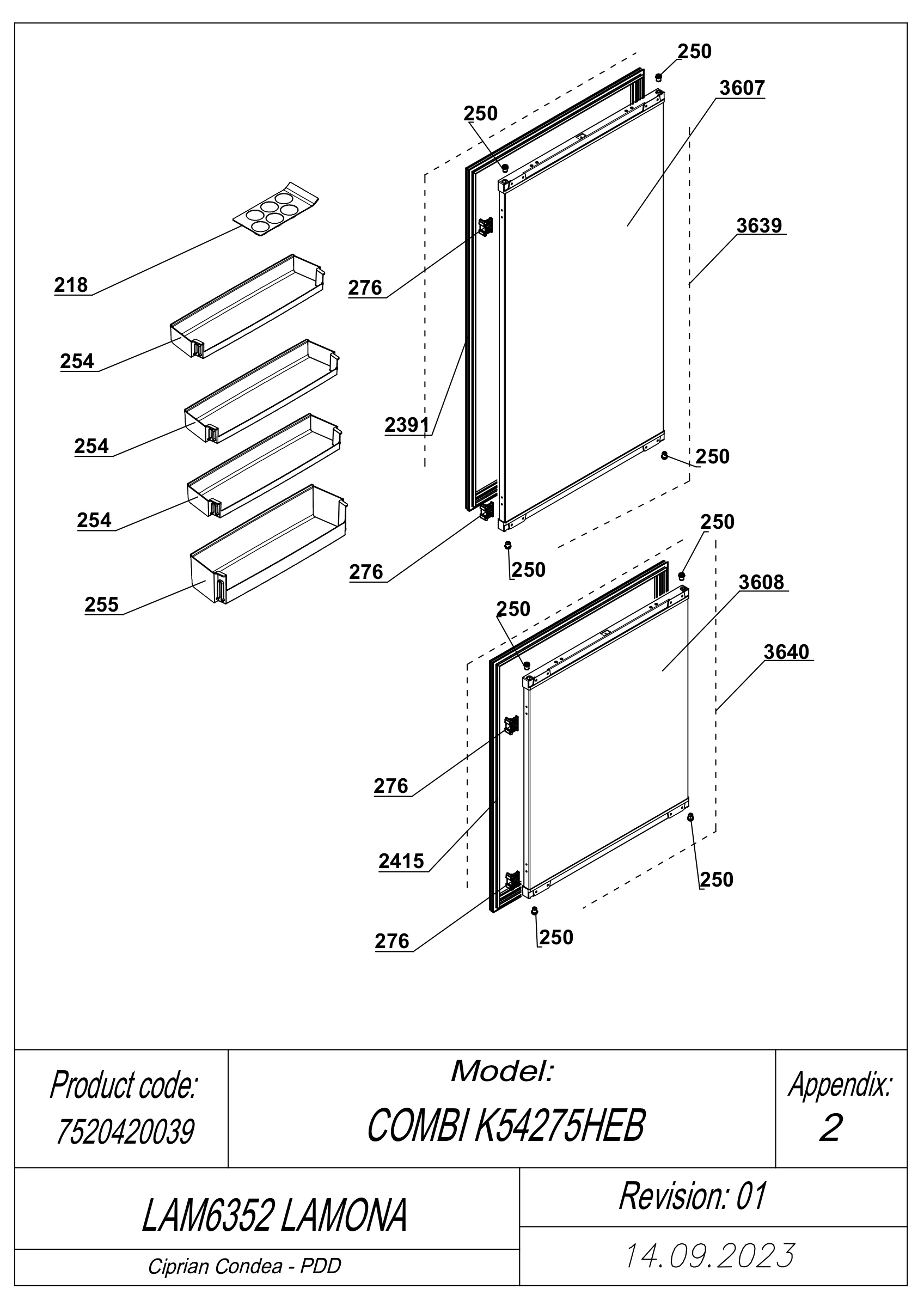 Lamona Fridge & Freezer LAM6352 (7520420039) Spares